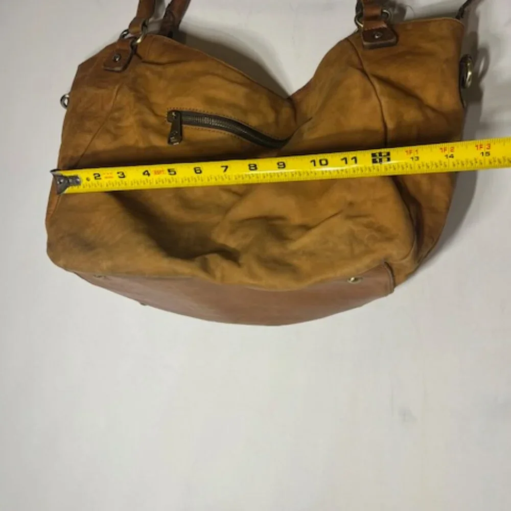 Patricia Nash Distressed Cognac Brown‎ Leather Tassel Bucket Tote Bag